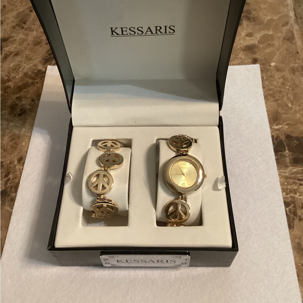 Kessaris Gold Watch and Bracelet Set